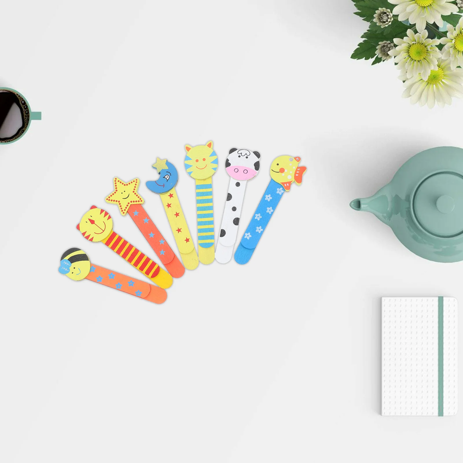 20Pcs Wooden Bookmarks Cartoon Patterns Book Markers Mini Ruler Scale Study Decoration Gifts Bookmarks