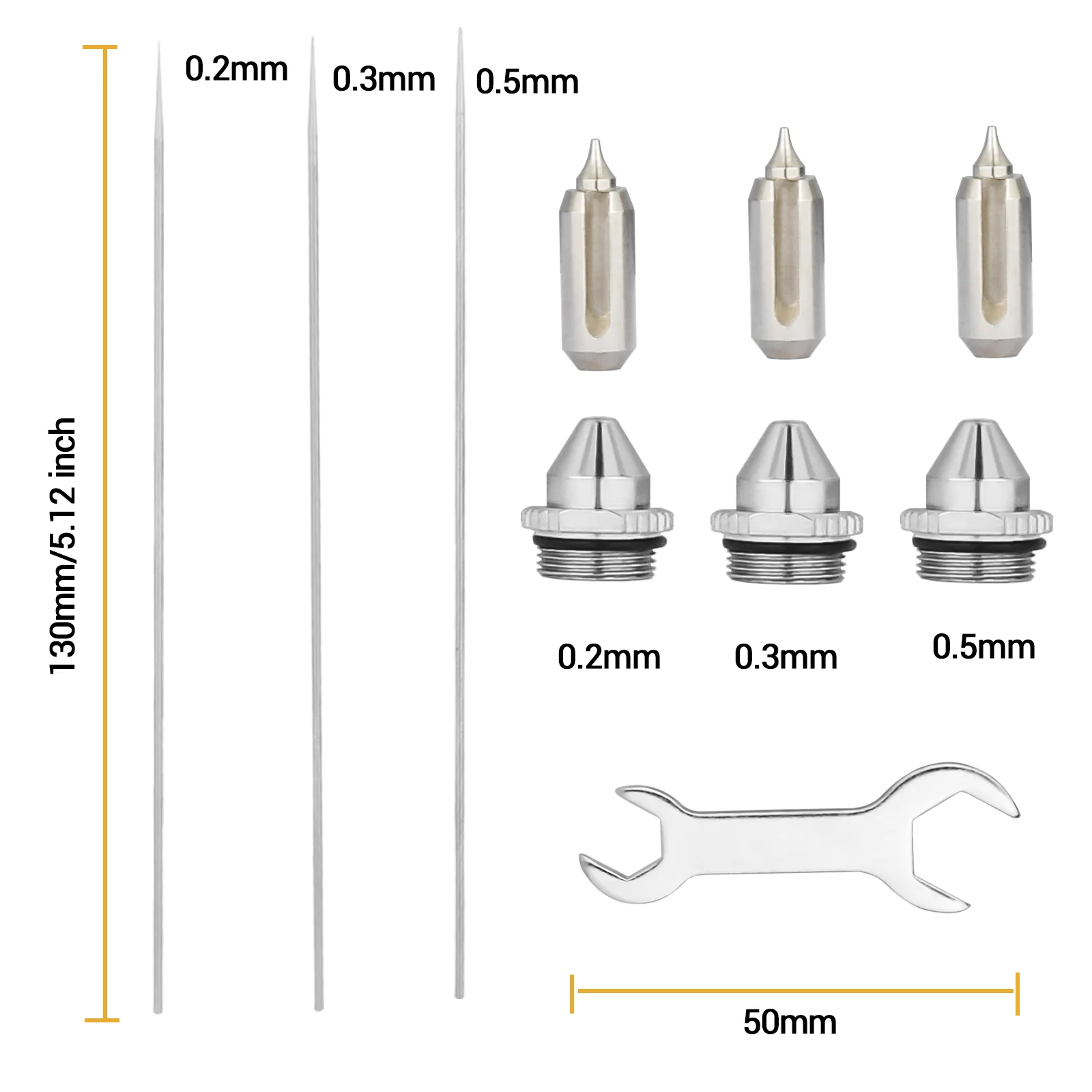 0.2mm, 0.3mm, 0.5mm Airbrush Nozzle Needle Replacement Parts for Airbrush NCT-SJ83