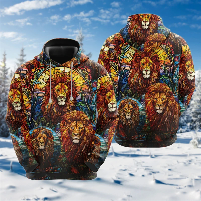 Cross Lion 3D Printed Hoodies For Men Clothing Harajuku Fashion Animal Graphic Sweatshirts Casual Boy Tracksuit Women Gift Tops