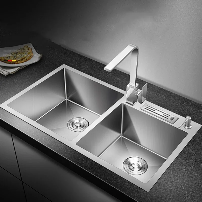 Kitchen Sink Above Counter Udermount Sinks Vegetable Washing Basin Stainless Steel Single Bowl   with Knife Holder