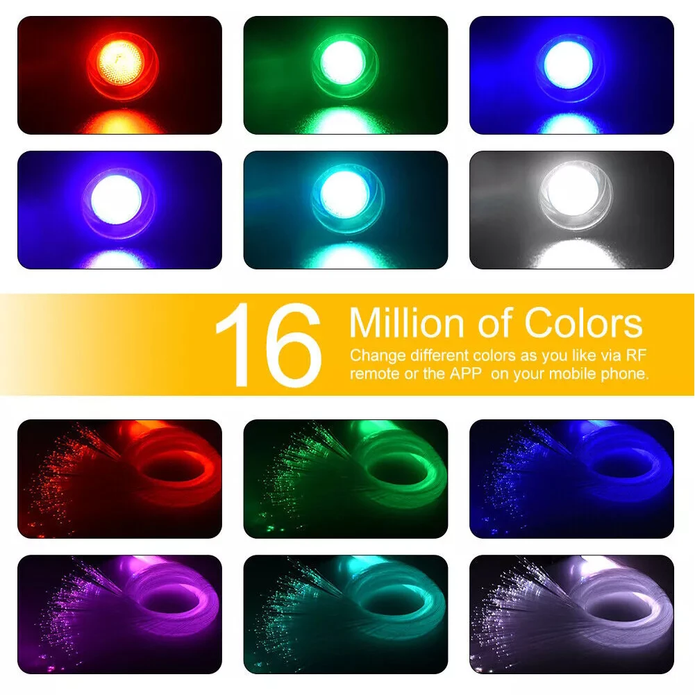 ไฟนีออน 12W 16 สี ควบคุมผ่านแอพฯ ไฟดาวบนหลังคารถยนต์ ไฟเพดานลายดวงดาวสำหรับตกแต่งเพดานรถยนต์