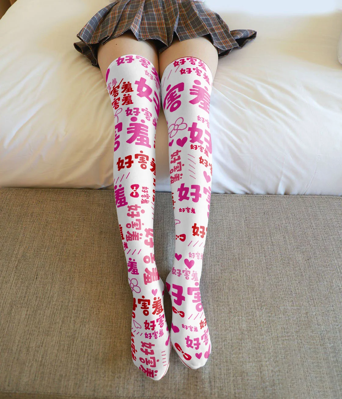 

Printed Silk Stockings Thin Women's Spring and Autumn Japanese Lolita Cute Anime Knee Long Tube Text Velvet Socks