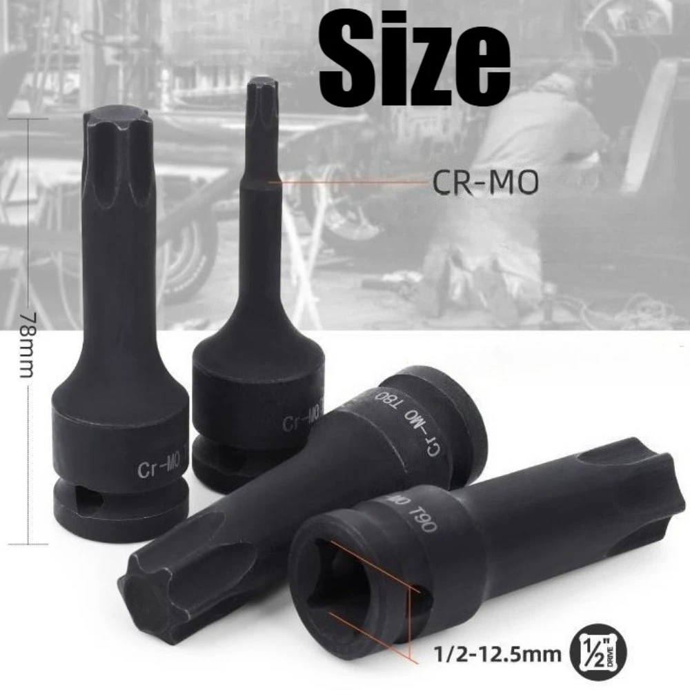 1/2 Inch Torx Bit Impact Wrench Nut Set, 78mm Impact Star Bit Socket Set T20 T25 T30 T40 T45 T47 T50 T55 T60 T70, Cr-Mo Steel view 4