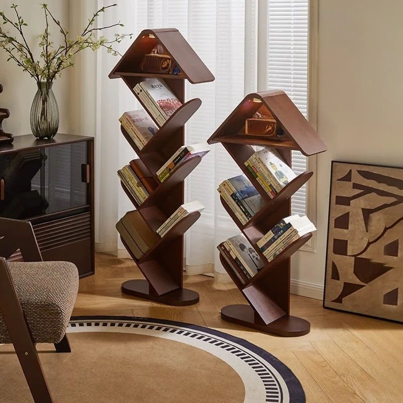 Solid wood bookshelf Floor-to-ceiling tree-shaped bookshelf Corner bookcase Vertical bookshelf