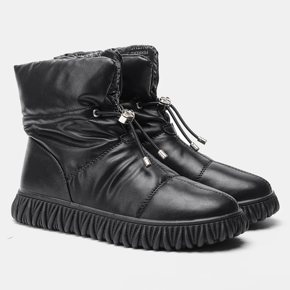 Women snow boots big size warmproof shoes cow leather middle boots