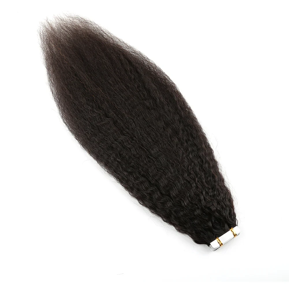 Kinky Straight Tape In Hair Extensions Human Hair 50G/Pack 20Pcs Tape In Extensions Natural Black Skin Weft Tape Ins For Women