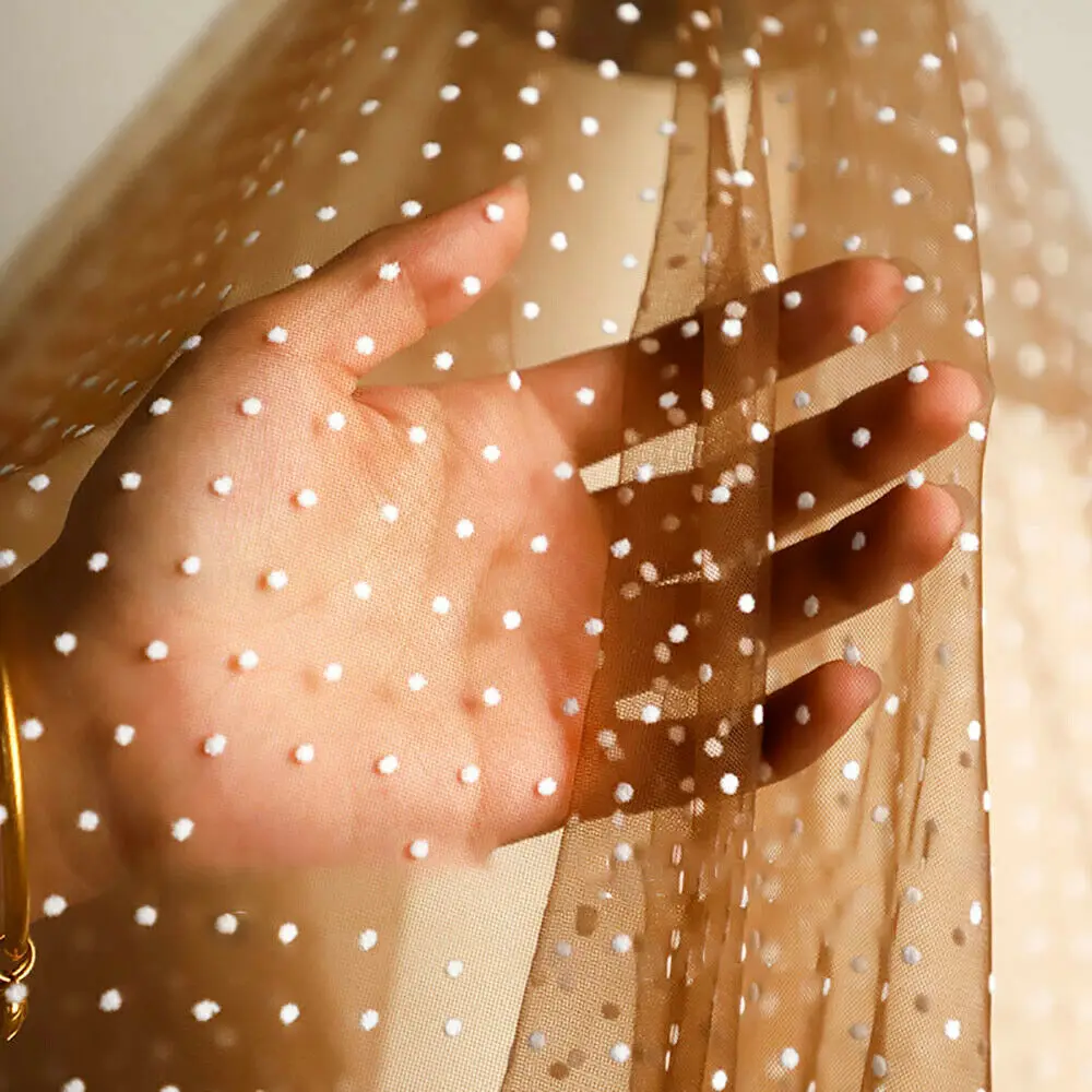 Flocked White Polka Dot Mesh Tulle Net Fabric High Quality DIY Sewing Bridal Veil Gown Girls Skirt Dress Wedding Decor Supplies