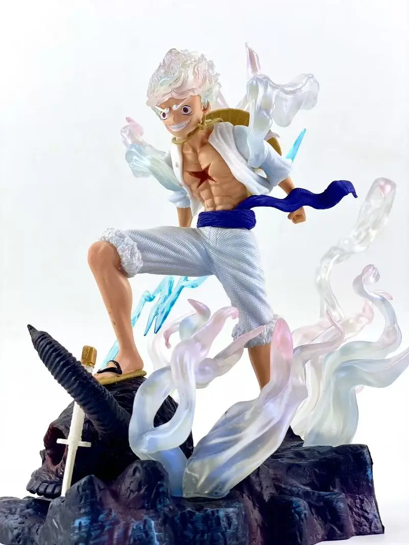 23cm One Piece White Hair Nika Boy Simple Cartoon Anime Peripheral Statue Model Collectible Figure Ornament Toy Gift