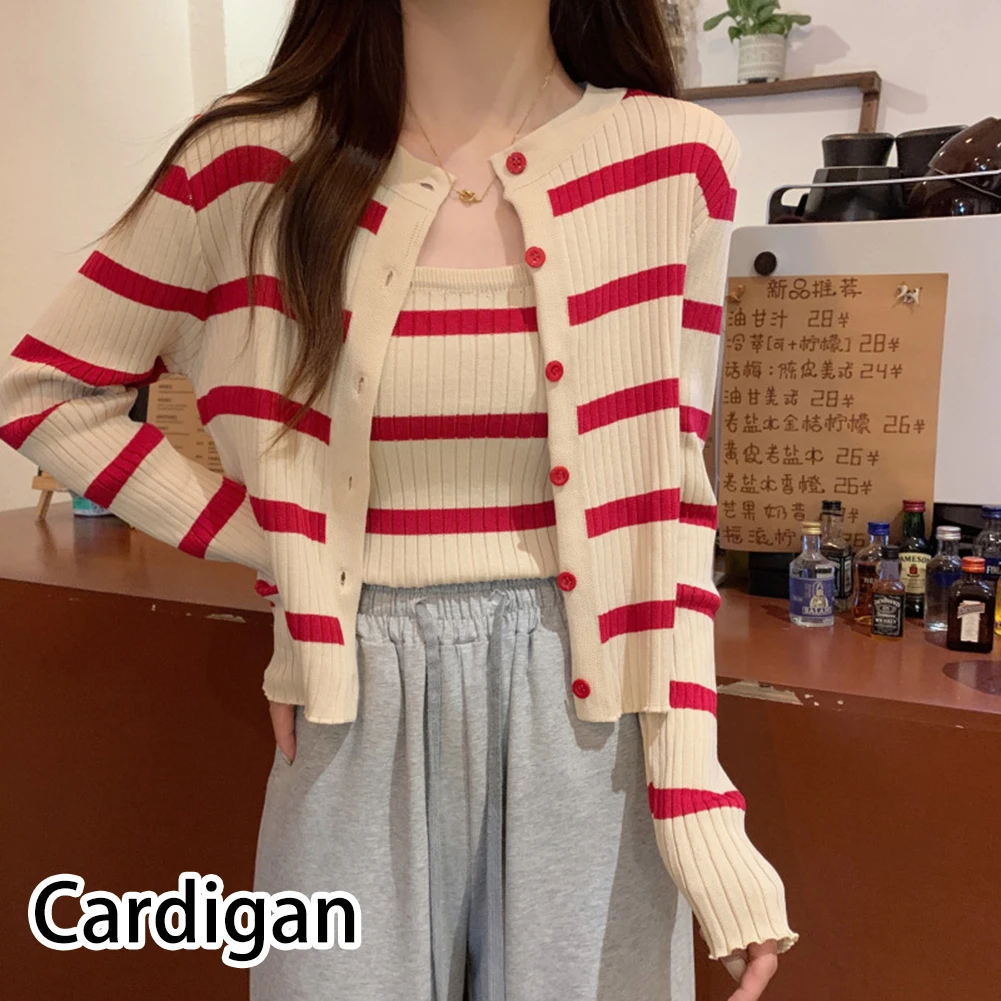 

Камзол с длинным рукавом, кардиган из двух частей, средней эластичности, стандартной длины, полосатый узор, подходит для всех сезонов