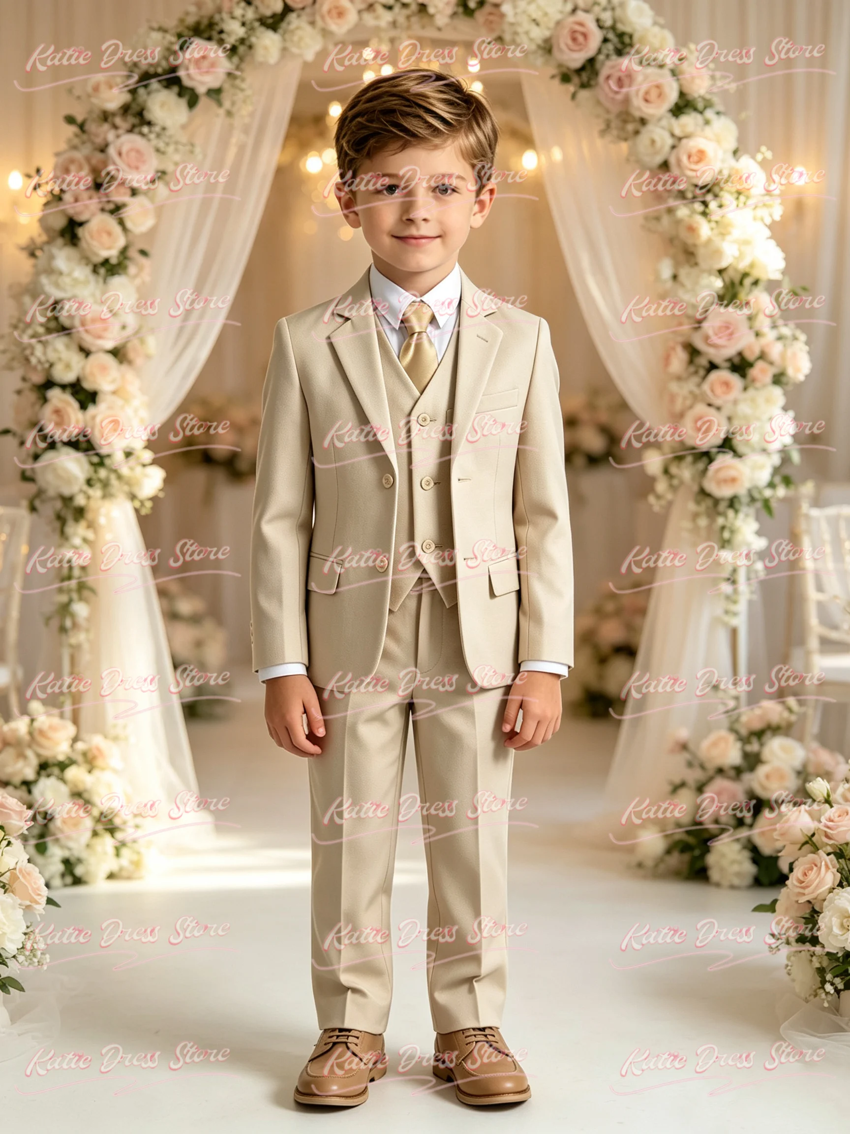 Boys Suits 3-Piece Jacket Vest Pants Tie Random Teen Dress Wedding Performance Prom Formalwear Classic Slim Elegant Customized