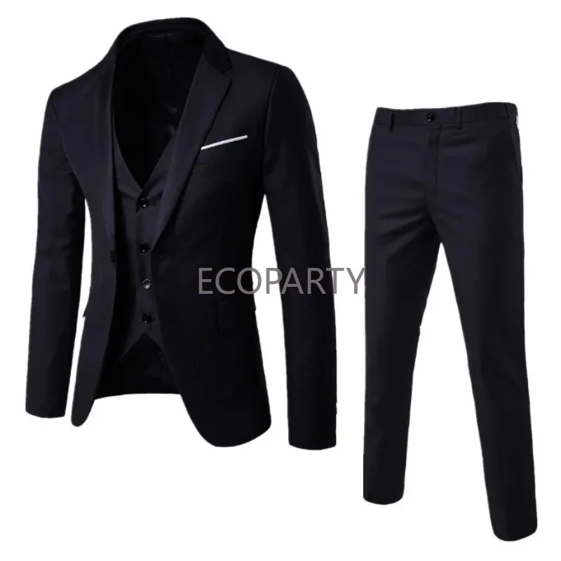 Mode Zomer Dunne Formele Set Plus Size Voor Heren Is Slank 3-delig Pak Bruiloftskostuum Broek Heren Slim Fit Blazer Ecoparty