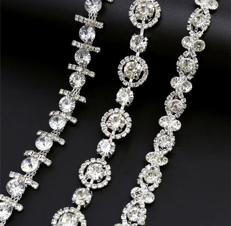 10 Yards Strass Kette Diamant Trim Fransen Kristall Tasche Hut Zubehör DIY Hochzeit Dekoration Geschenk Unregelmäßige Strass Band – Detail 1