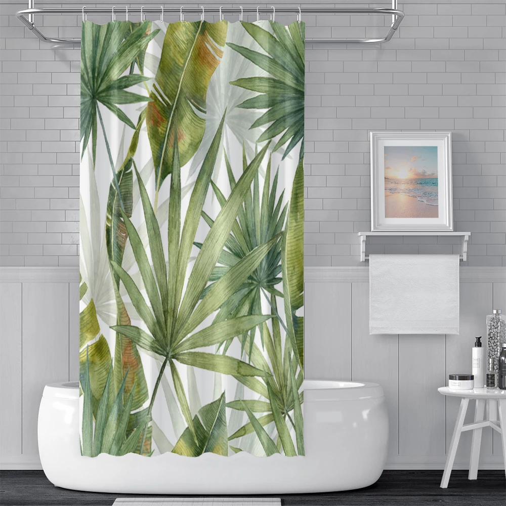 Tropical Jungle Green Leaves Flowers Shower Curtains Bathroom Decoration Waterproof Polyester Bath Curtain Home Decor With Hooks