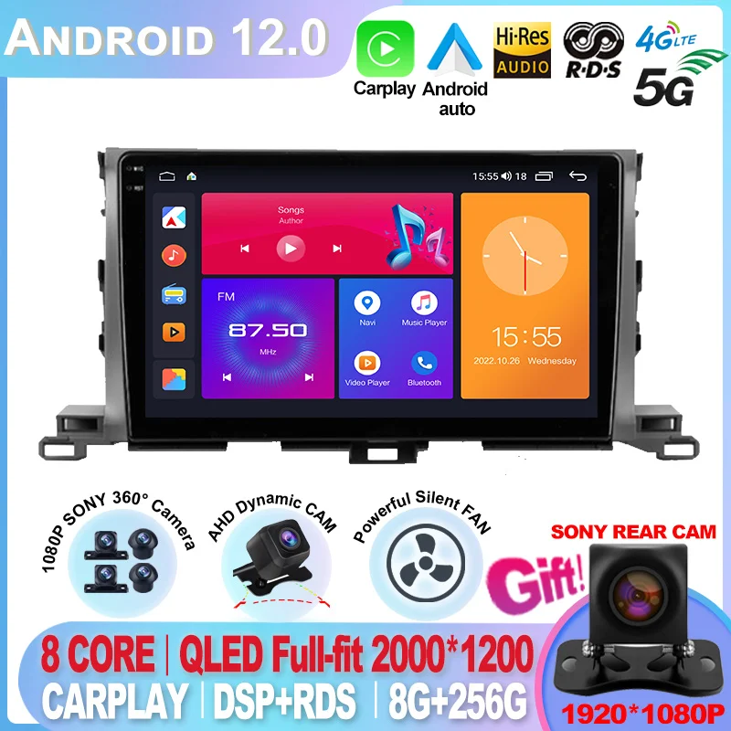 

For Toyota Highlander 3 XU50 2013 - 2018 Android 12 Car Radio Multimedia Video Player Navigation No 2din 2 din dvd