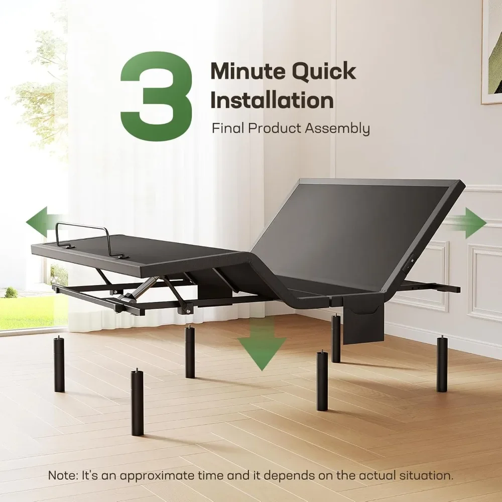 Queen Bed Frame, 4 Ports USB & Adjustable Bed Base & Under Nightlight, 3 Minutes Fast Assembly, 4 Height Option, Bed Bases