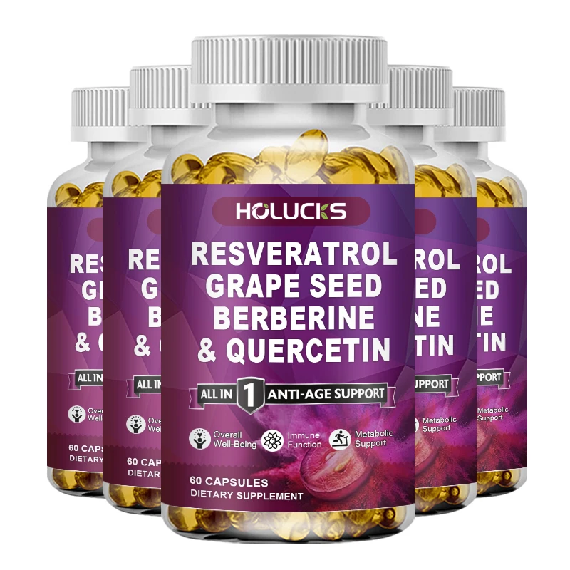 

HOLUCKS Organic Resveratrol Capsules, with Berberine, Quercetin & Grape Seed, Supports Anti-Aging, Immune & Metabolic Wellness