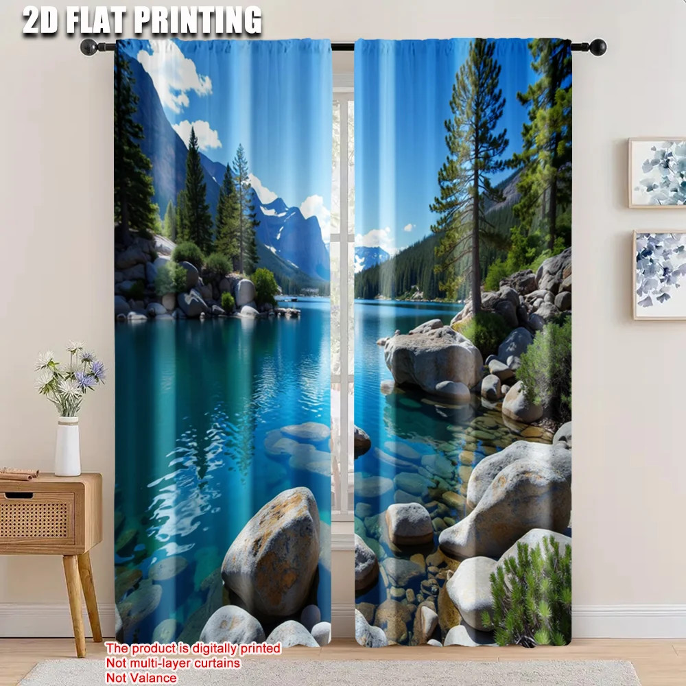 

2pcs, 2D flat printing Party Curtain lake Versatile Polyester,Without Electricity summer party decorations Use for Indoor