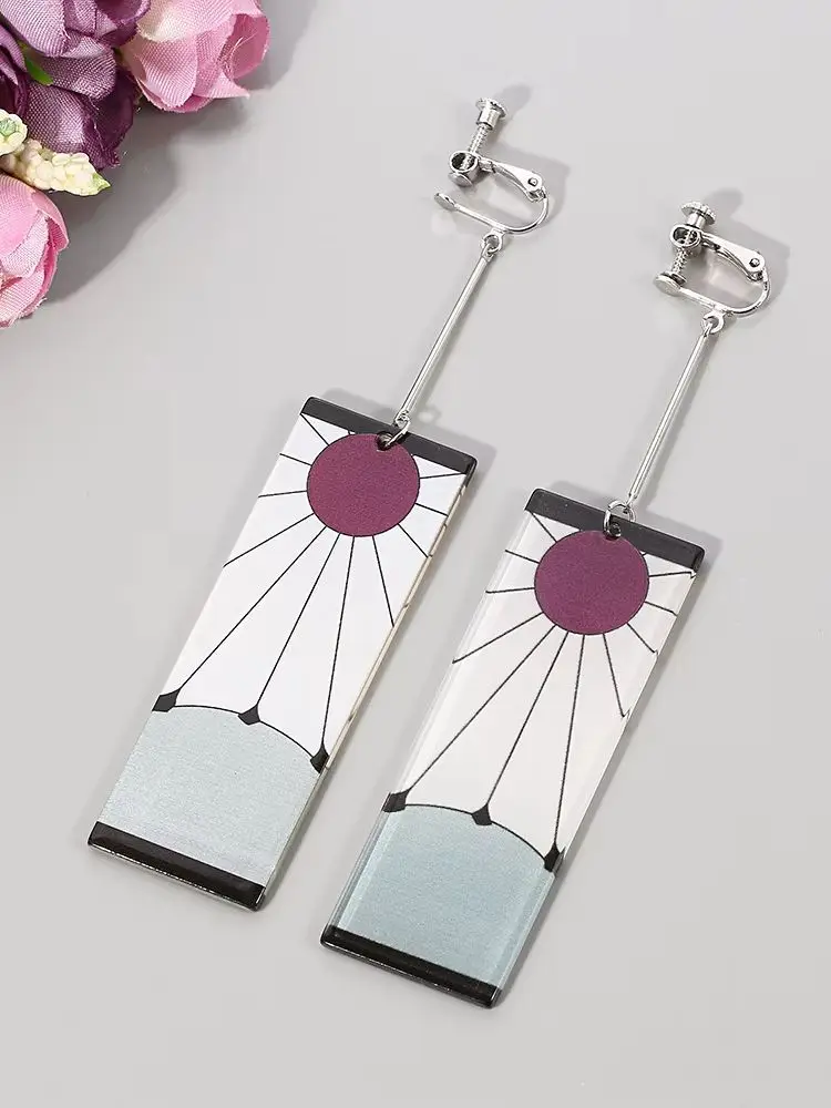 Anime Demon Slayer Ohrringe Sonnengöttin-Muster Tanjiro Cosplay Charm-Ohrringe Persönliche Mode-Ohrclips Party-Schmuck Geschenke