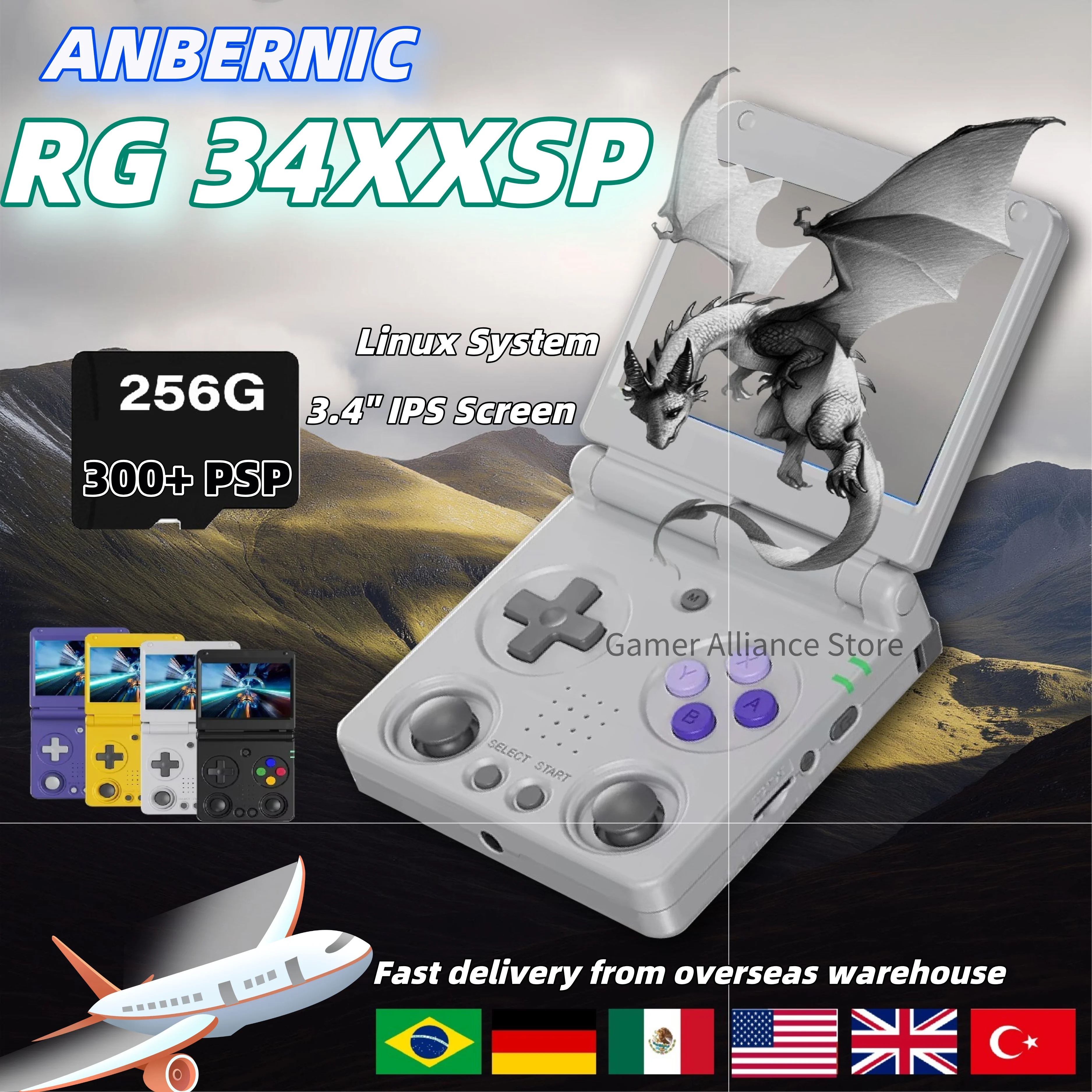 

ANBERNIC RG34XXSP Flip Handheld Console 3.4" IPS 720*480 Screen Retro Video Gaming Player Linux System 256G PSP Game 3300mAh New