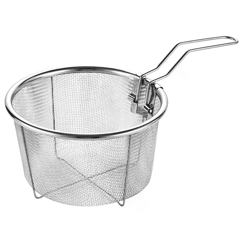 French Chip Frying Strainer Basket Stainless Steel Deep Fry Basket Kitchen Round Fryer Wire Mesh With Handle Wire Colander Nets