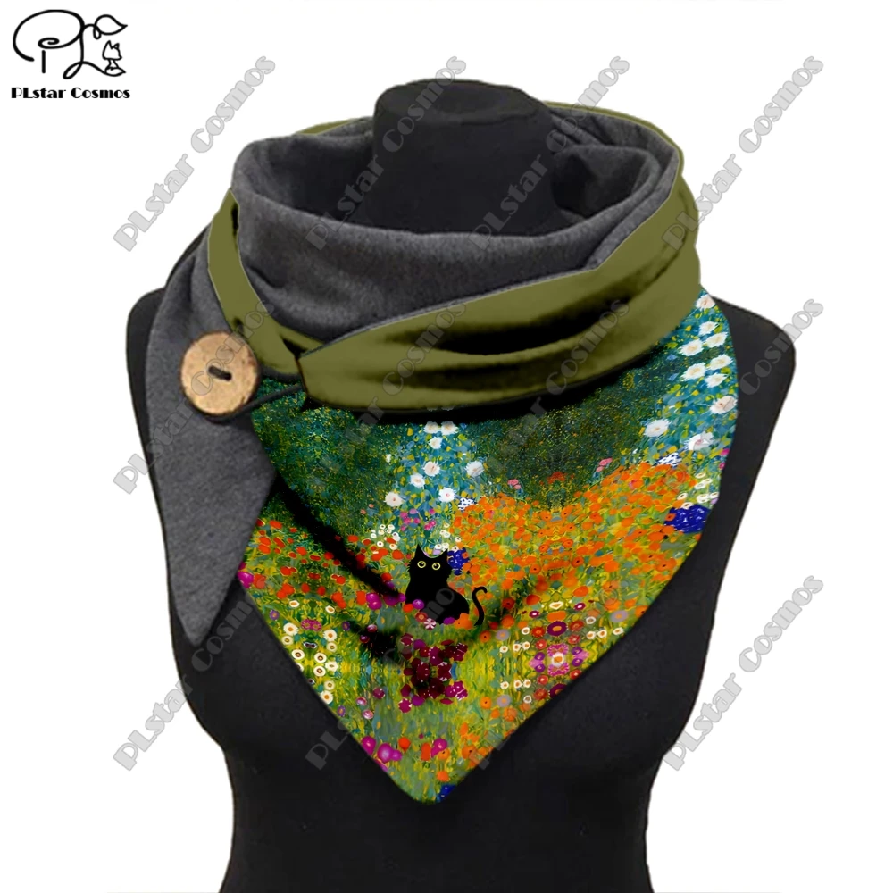 

PLstar Cosmos 3D printing retro gradient art pattern printed warm shawl scarf spring and winter small triangle scarf X-7