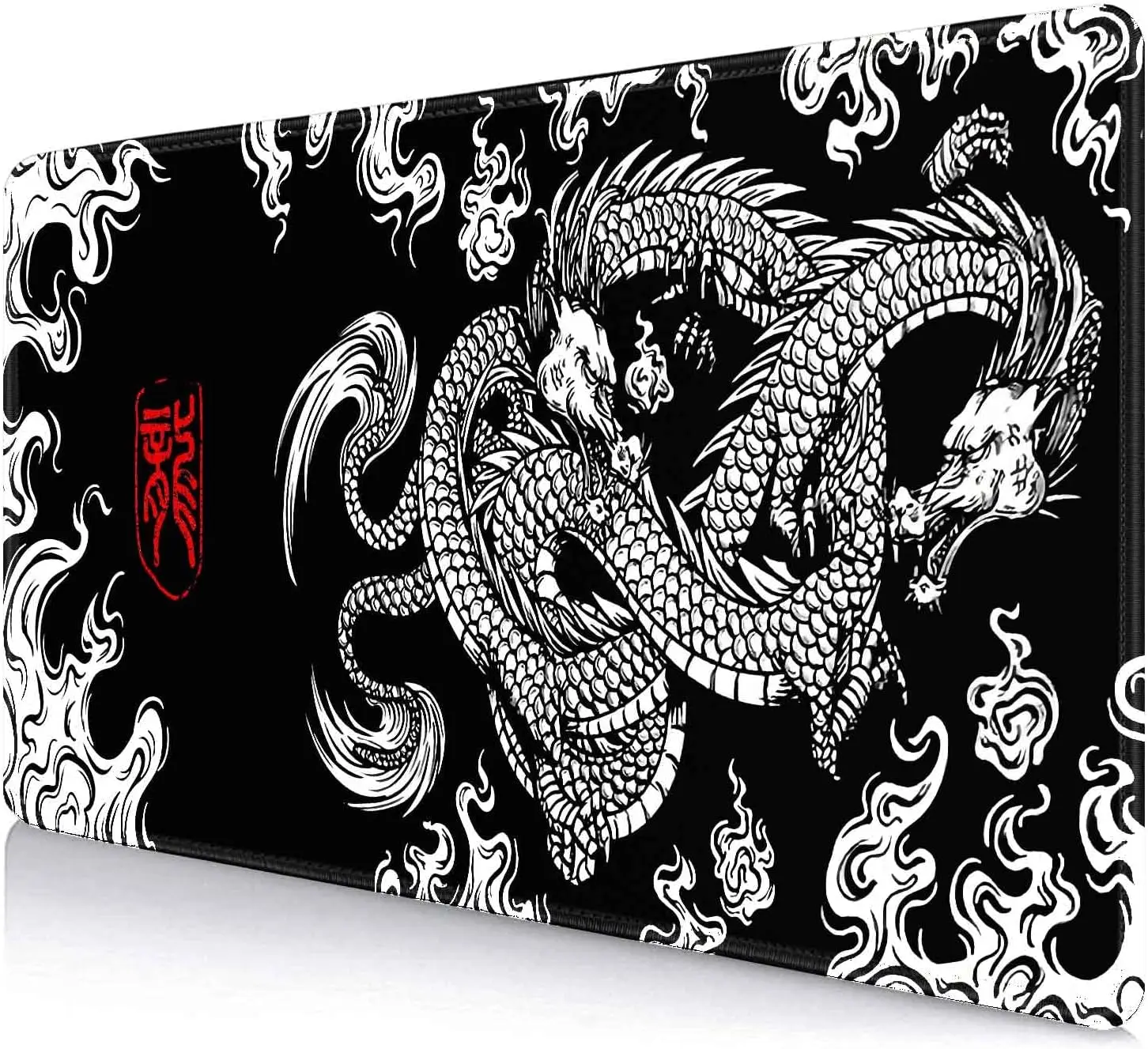 

Large Gaming Mouse Pad 35.4x15.7 in Big Extended Non-Slip Rubber Base Mousepad Keyboard Mouse Desk Pad - Black and White Dragon