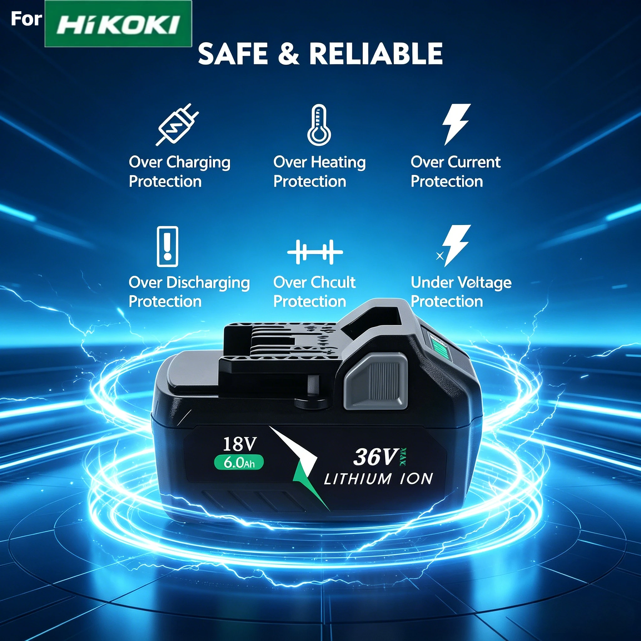 

For HiKoKI/Hitachi 18V 36V 6.0Ah Li-ion High Capacity Battery for Power Source Runs Drill, Saw & More