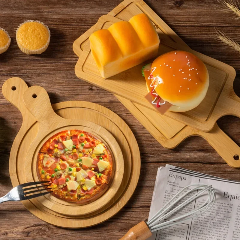 1Pc Wooden Pizza Paddle Serving Board Cutting Board with Handle Bread Pastry Plate Steak Snack Tray Kitchen Tools Accessories