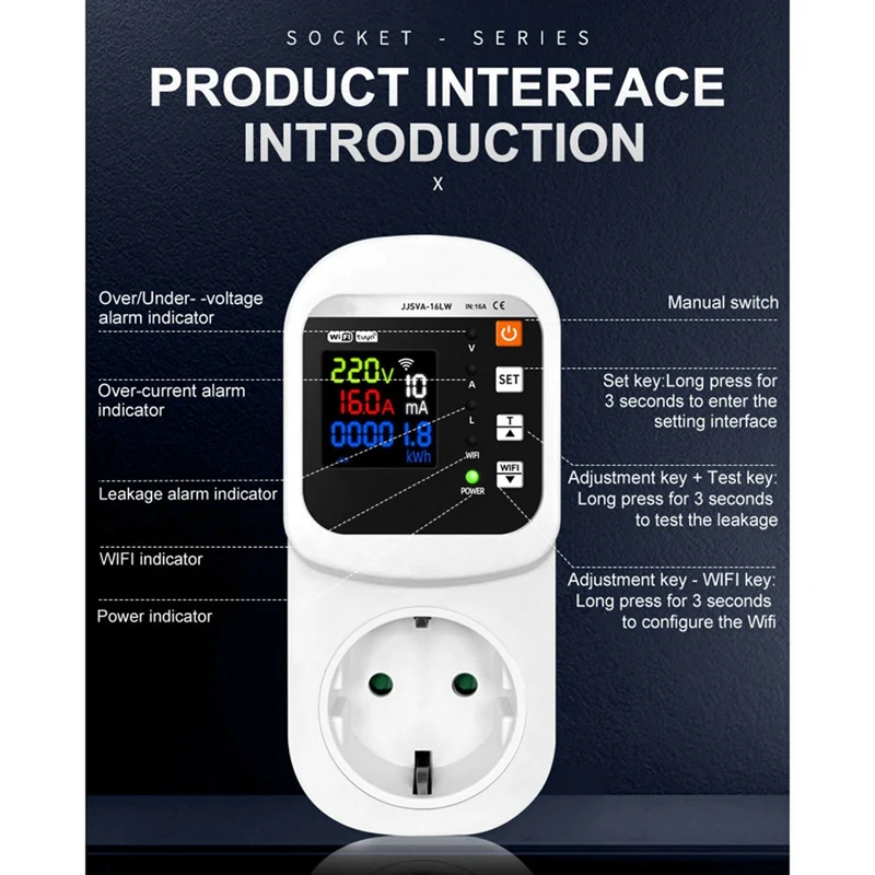 Tuya Wifi Smart Socket Spannings- en stroombeschermer Stabilisator Multifunctionele Power Energy Meter EU-stekker