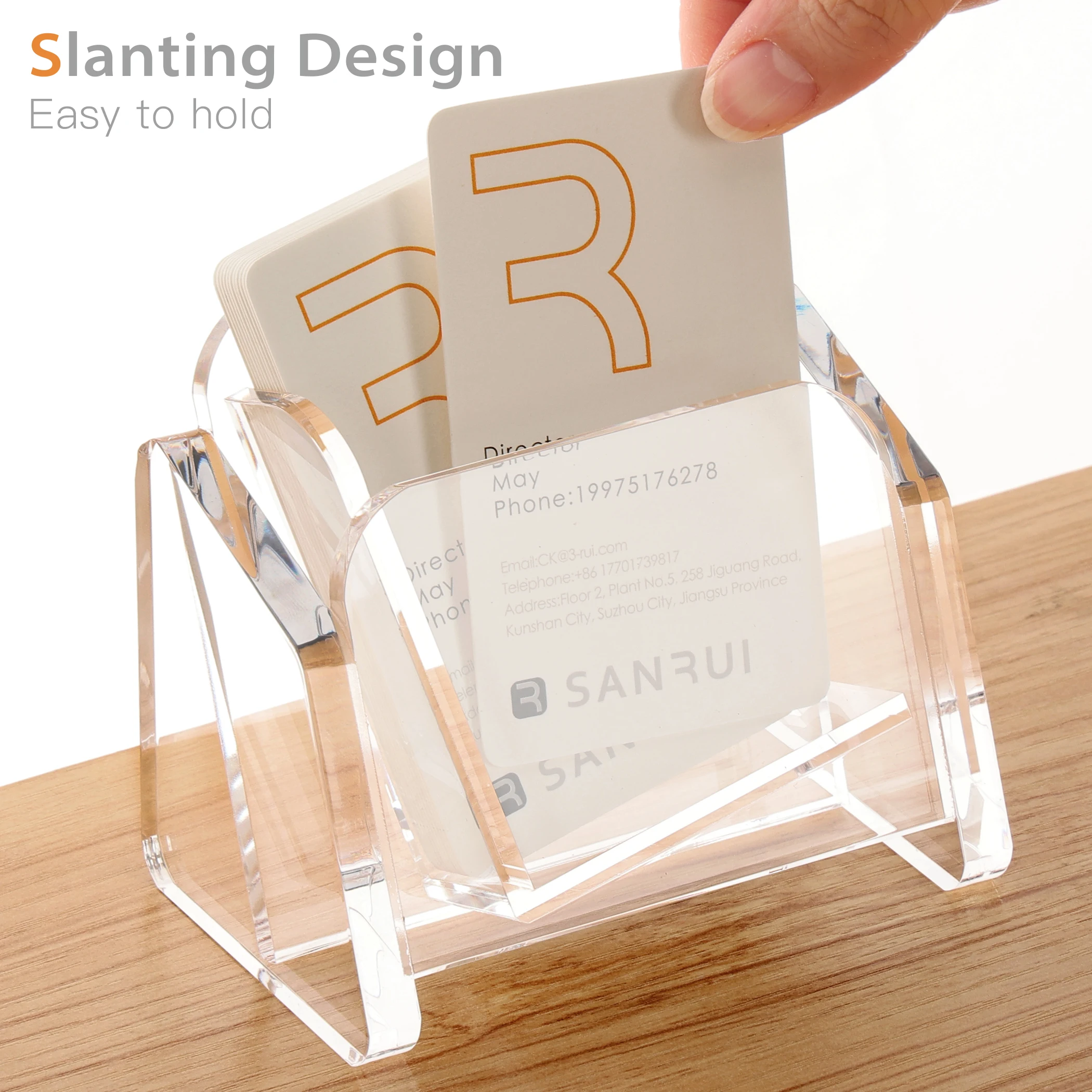 SANRUI Clear Vertical Business Card Holder for Desk, Acrylic Business Card Display Stand Tilt Storage Holders 1 Tier 1 Slots