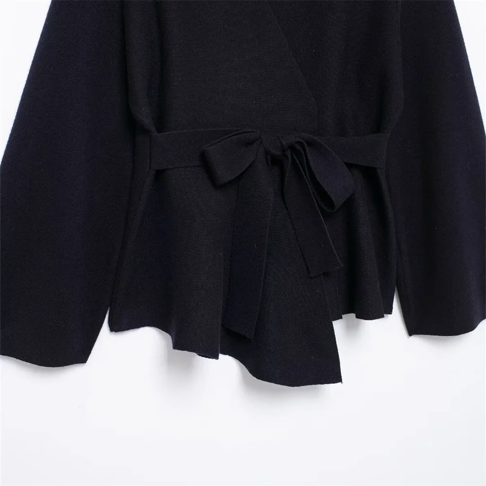 سترة نسائية محبوكة بحزام الخصر وإكسسوارات الكتف للخريف والشتاء ورقبة على شكل حرف V وأكمام طويلة #4