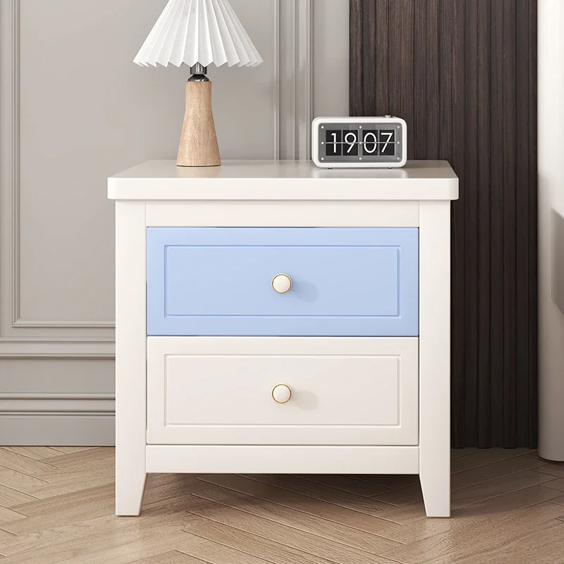 yyhcBedside table Solid wood simple modern color matching Blue small apartment narrow cabinet Bedroom children's storage Bedside