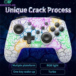 GAMINJA Wireless Gamepad LED CRACK PROCESS For Nintendo Switch TV Box PS3 Joystick Controller Six axis gyroscope Dual Vibration
