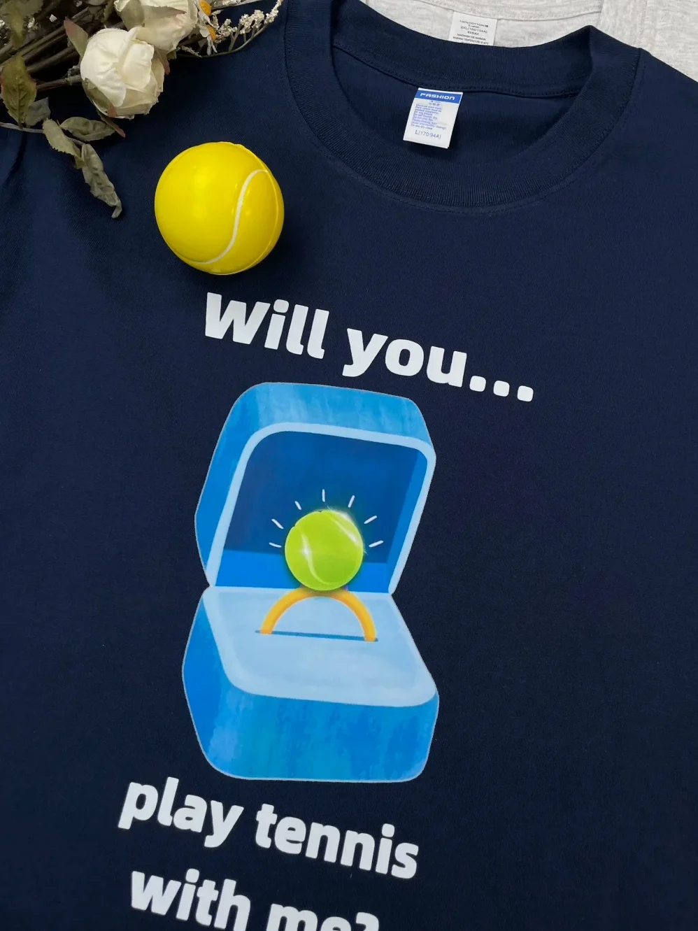 Pure Cotton Short Sleeve T-Shirt Tennis Print Loose Fun Summer Breathable Youth Popular round Neck Casual T-Shirt for Men And...