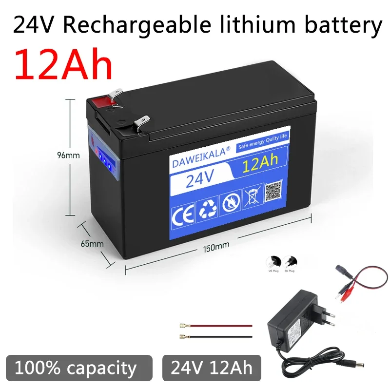 24v battery pack 18650 100% capacity 12Ah Rechargeable battery Lithium Iron Phosphate Battery Built-in BMS for Solar System