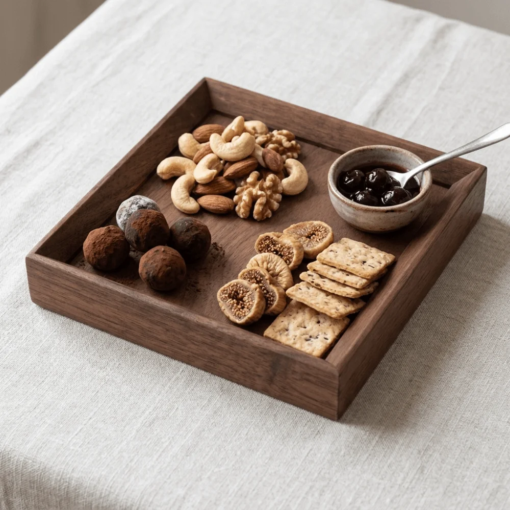 Square Outline Serving Tray Raised Surround Edge Polished Surface Table Tray Thickened Base Stable Fruit Display Plate
