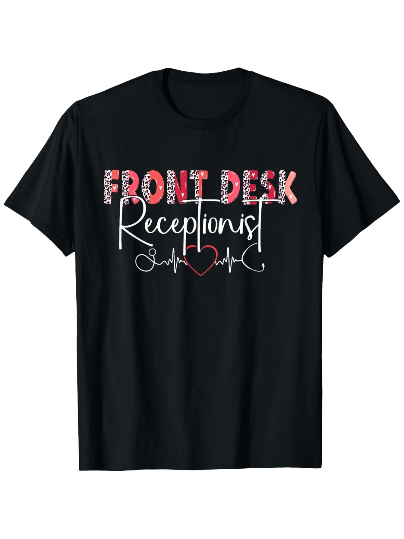 Front Receptionist Desk Valentines Day Hospital Nurse Office T-Shirt 100% Cotton Round Neck T-shirt Halloween Thanksgiving Chris
