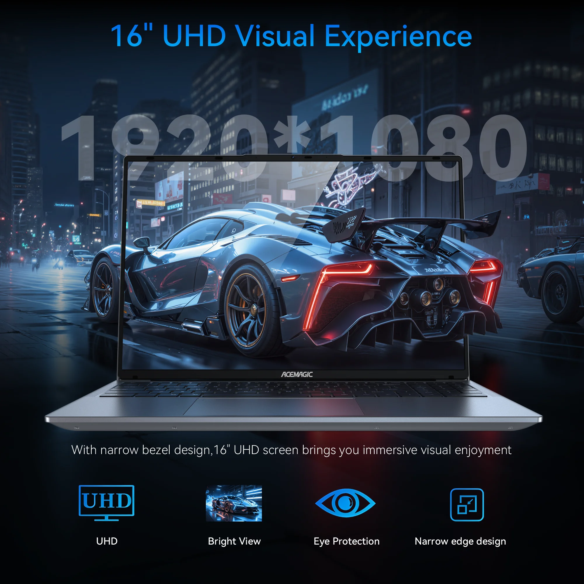 ACEMAGIC 16" Ultra Slim Laptop 16GB RAM 512GB SSD Intel N97 Notebook Gamer 1920*1080 Display Office Study Computer PC Windows 11