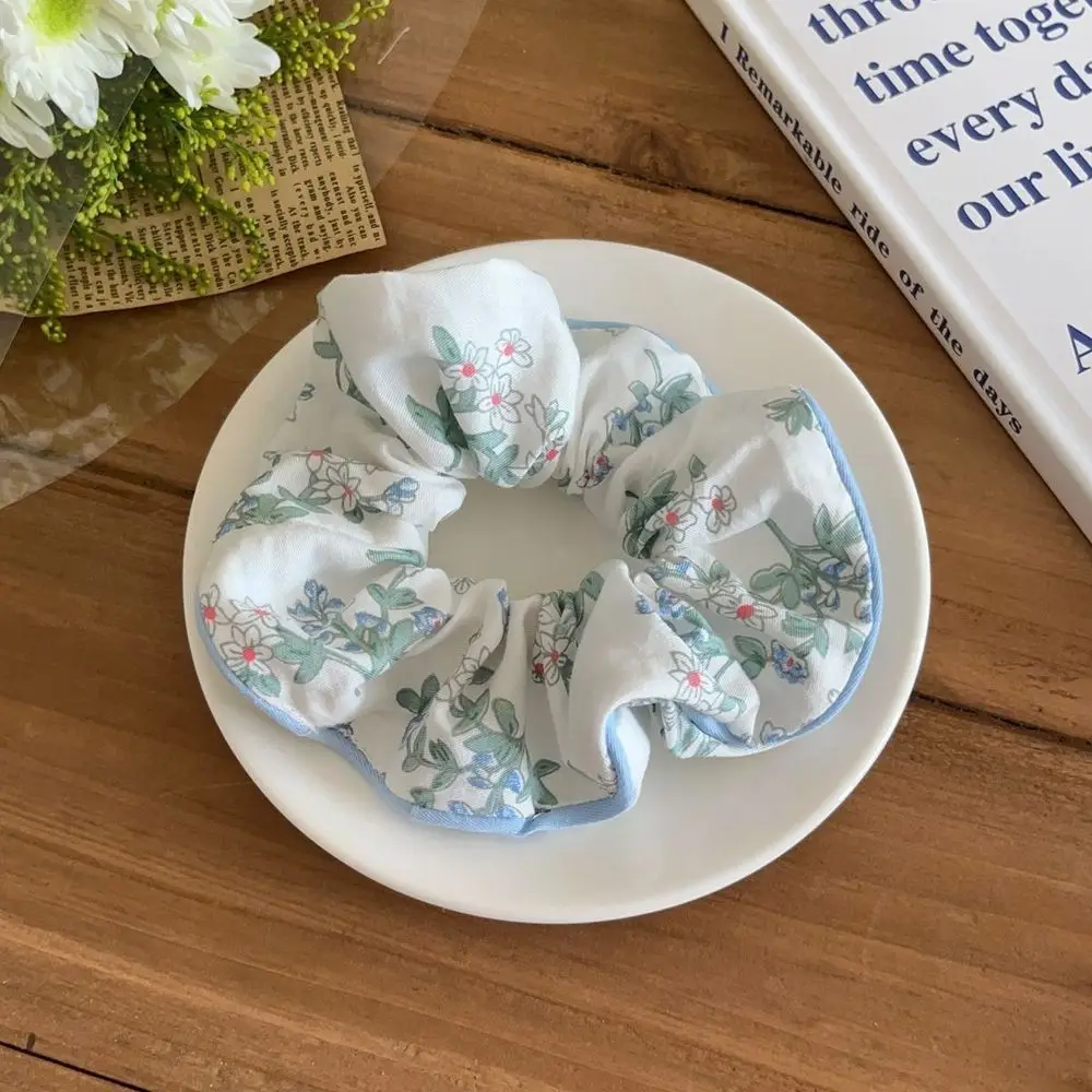 

Sea Salt Blue Tiny Floral Large Fabric Hair Scrunchie, Soft Fresh Daily Hair Tie
