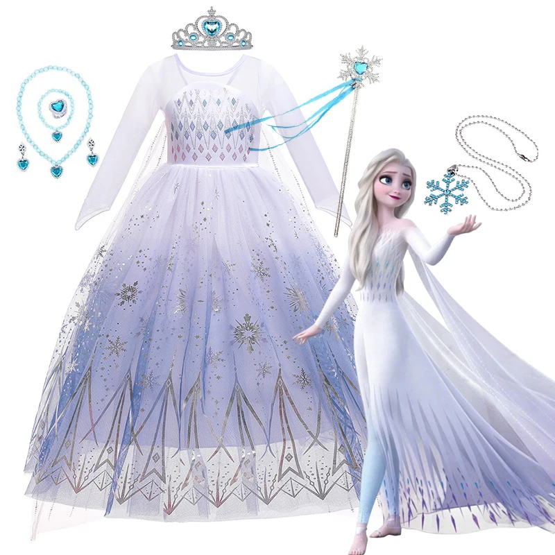 Костюмы для косплея Disney Frozen 2 для девочек, длинное платье принцессы Снежной королевы Эльзы, карнавальная одежда на Хэллоуин, От 2 до 10 лет, Vestidos