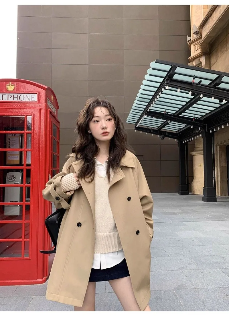 

MiiiiX Korean Casual Style Stand Collar Trench Women's 2024 Autumn Loose Slimming Bat Sleeved Design Jacket Coat Female Clothes