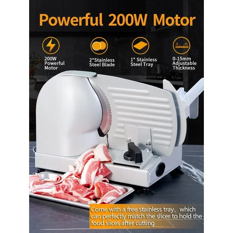 Meat Slicer, 200W Electric Food Slicer with 2 Removable 7.5