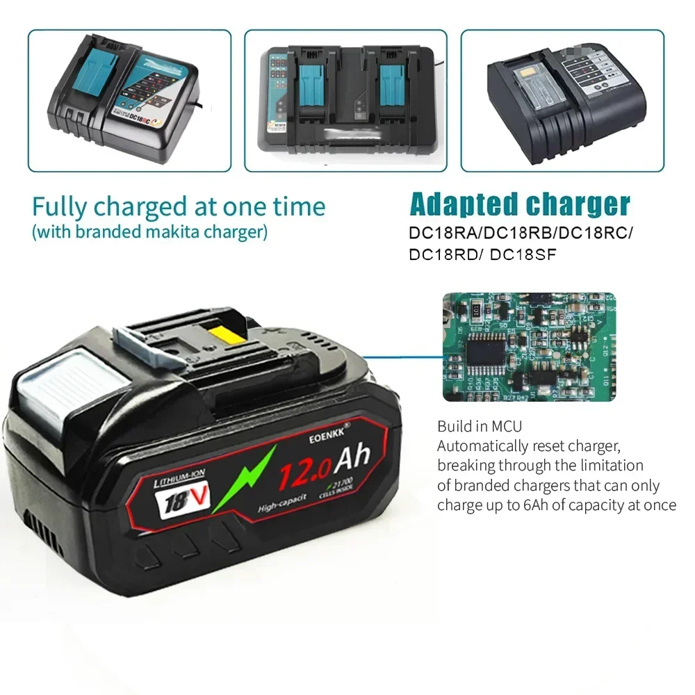 For Makita 18V 12Ah Rechargeable Battery 21V 21700 Li-ion Cell Suitable For Makita Power Tool BL1860 BL1880 BL18100