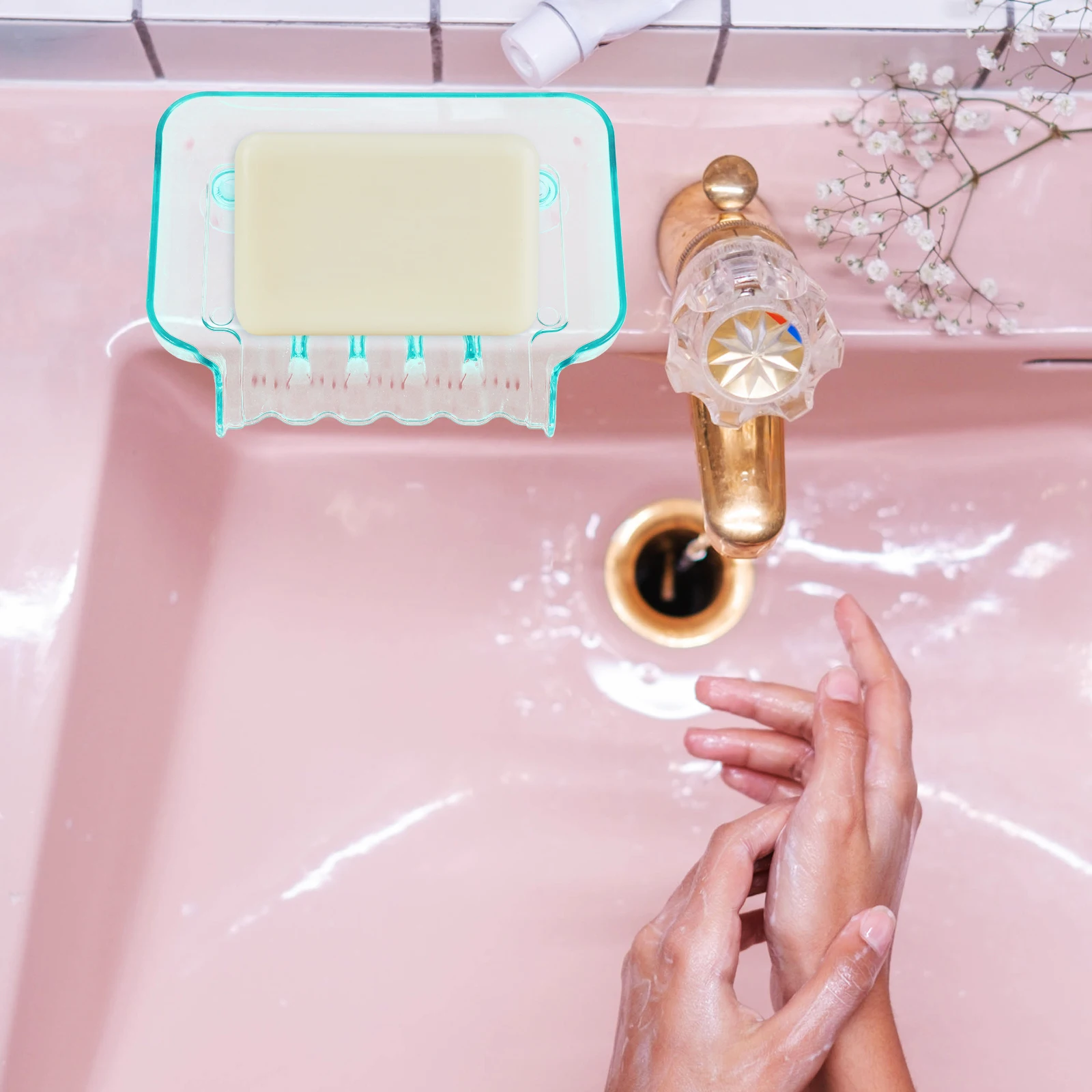

Suction Cup Soap Dish Waterfall Sponge Holder Sink Non-slip Bathrooom for Bathroom