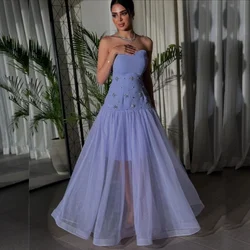 Customized Modern Style Tulle Pleat A-line Strapless Midi Dresses Bespoke Occasion Dresses Pastrol Unisex Chinese Style Formal C