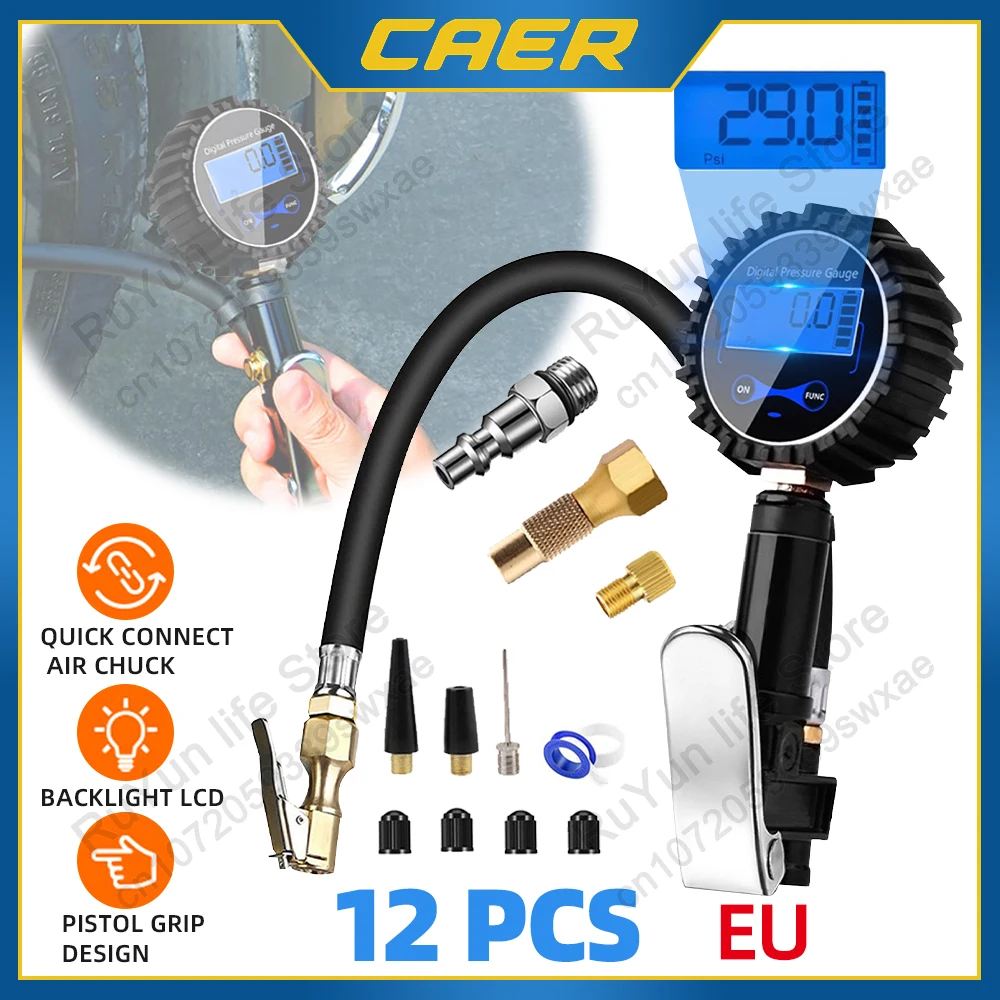 

Digital Tire Pressure Gauge with Inflator 3-250 PSI Heavy Duty Air Compressor with Hose and Quick Connect Coupler Accessories