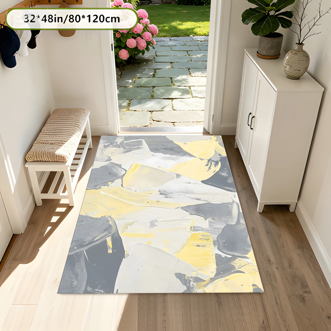2D Large Carpet Gray Yellow Color Block Abstract Brushstroke Modern Minimalist for Living Room Bedroom