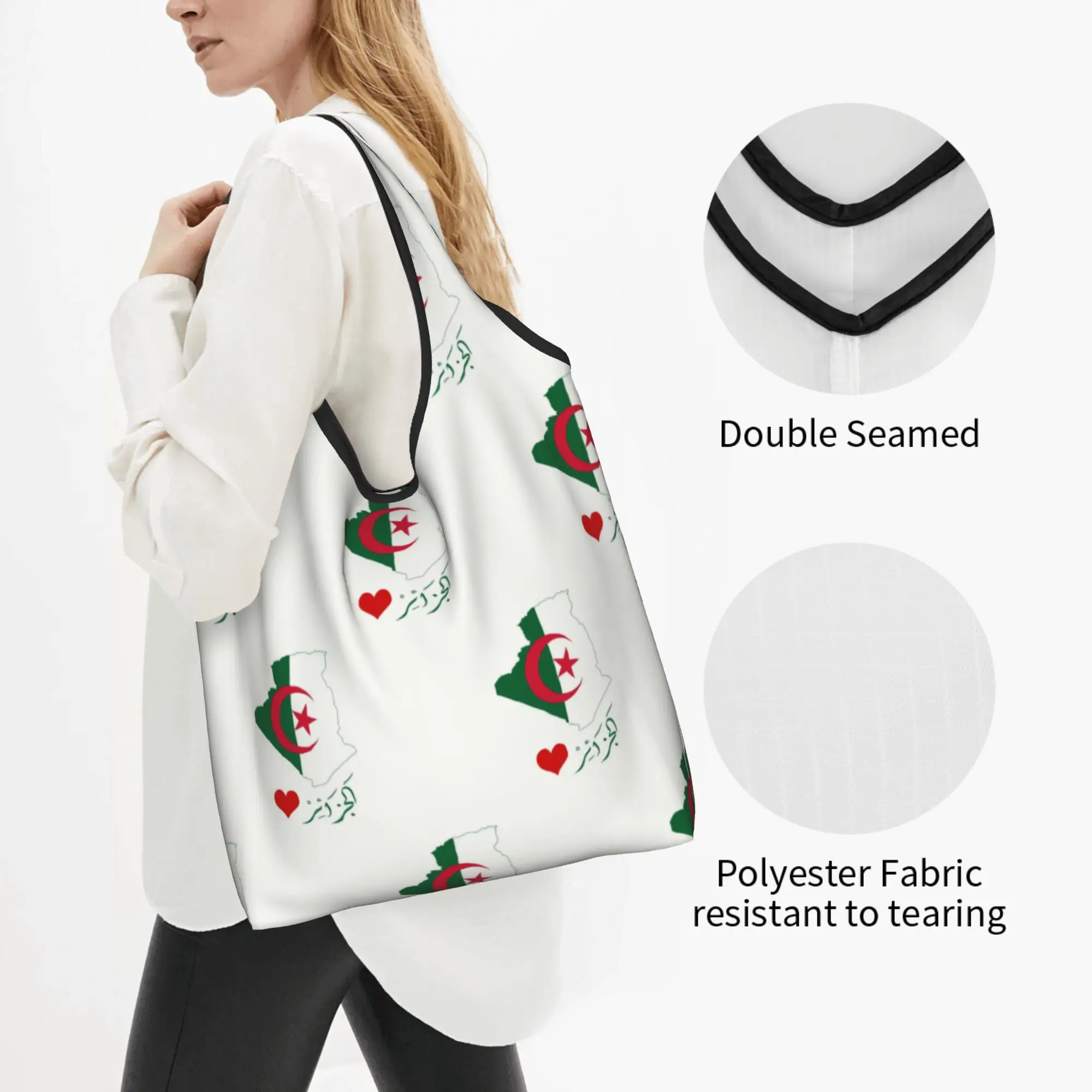 Recycling Algeria flag Shopping Bag Women Tote Bag Portable  Grocery Shopper Bags