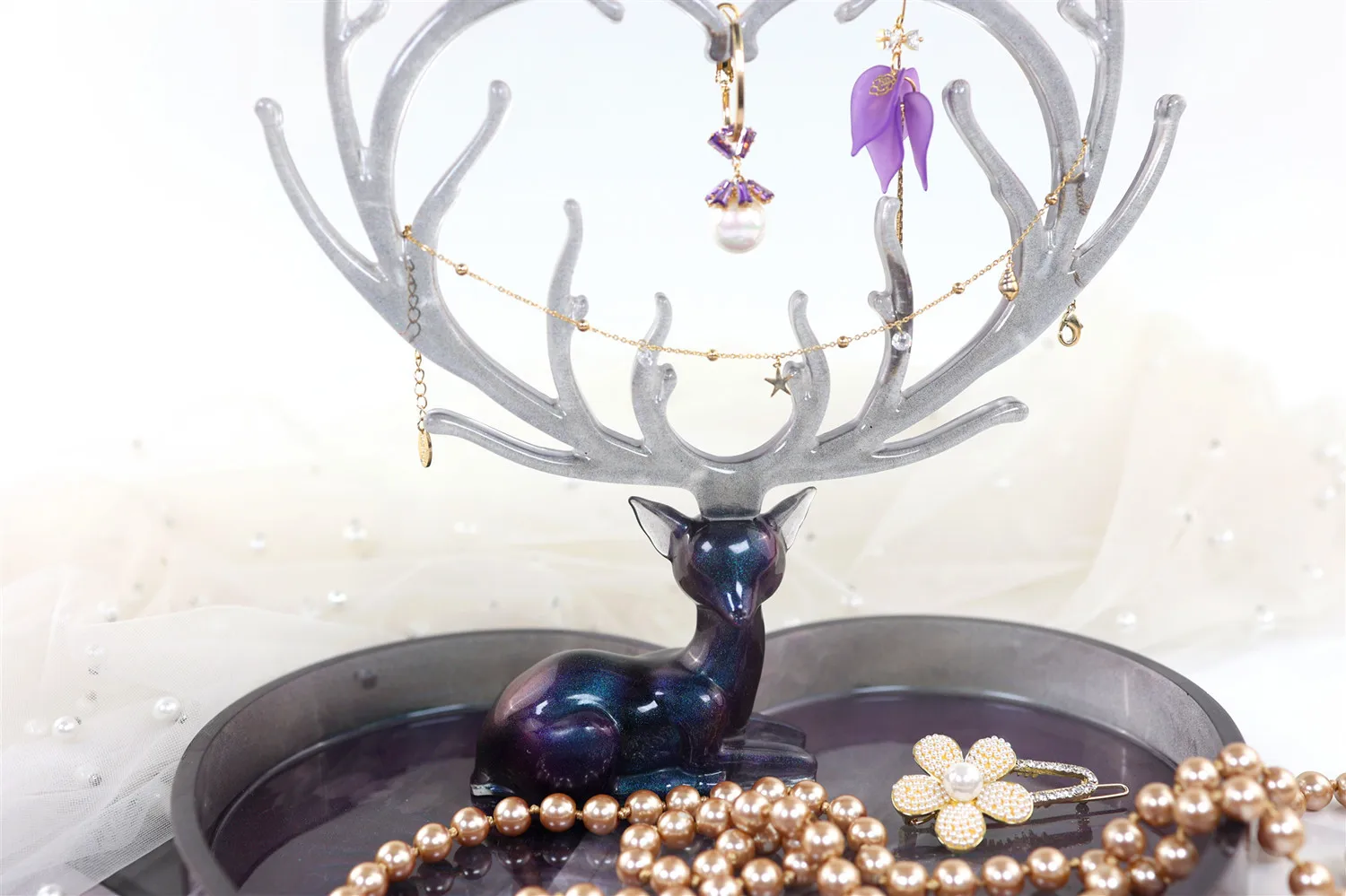 Fawn Jewelry Stand Antler Tray Mirror Silicone Mould DIY Jewelry Storage Box Crystal Epoxy Resin Mold