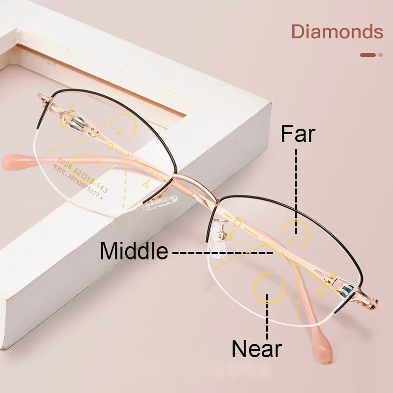 

Women Progressive Multifocal Reading Glasses Anti Blue Light Computer Glasses Women Reading Glasses with Rhinestone with Case